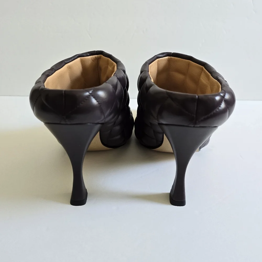 Bottega Veneta Quilted Leather Metallic Toe High Heel Mules Size 39 Wine… - Picture 9 of 15